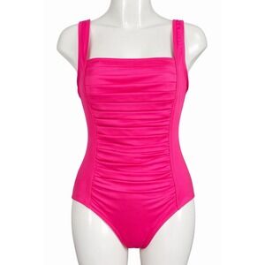 Calvin Klein One Piece Swimsuit Hot Pink Ruched Tummy Control Molded Cups Size12